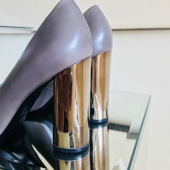 Zara Gray Leather Pumps Chrome Heel Size 8 - Picture 3 of 7